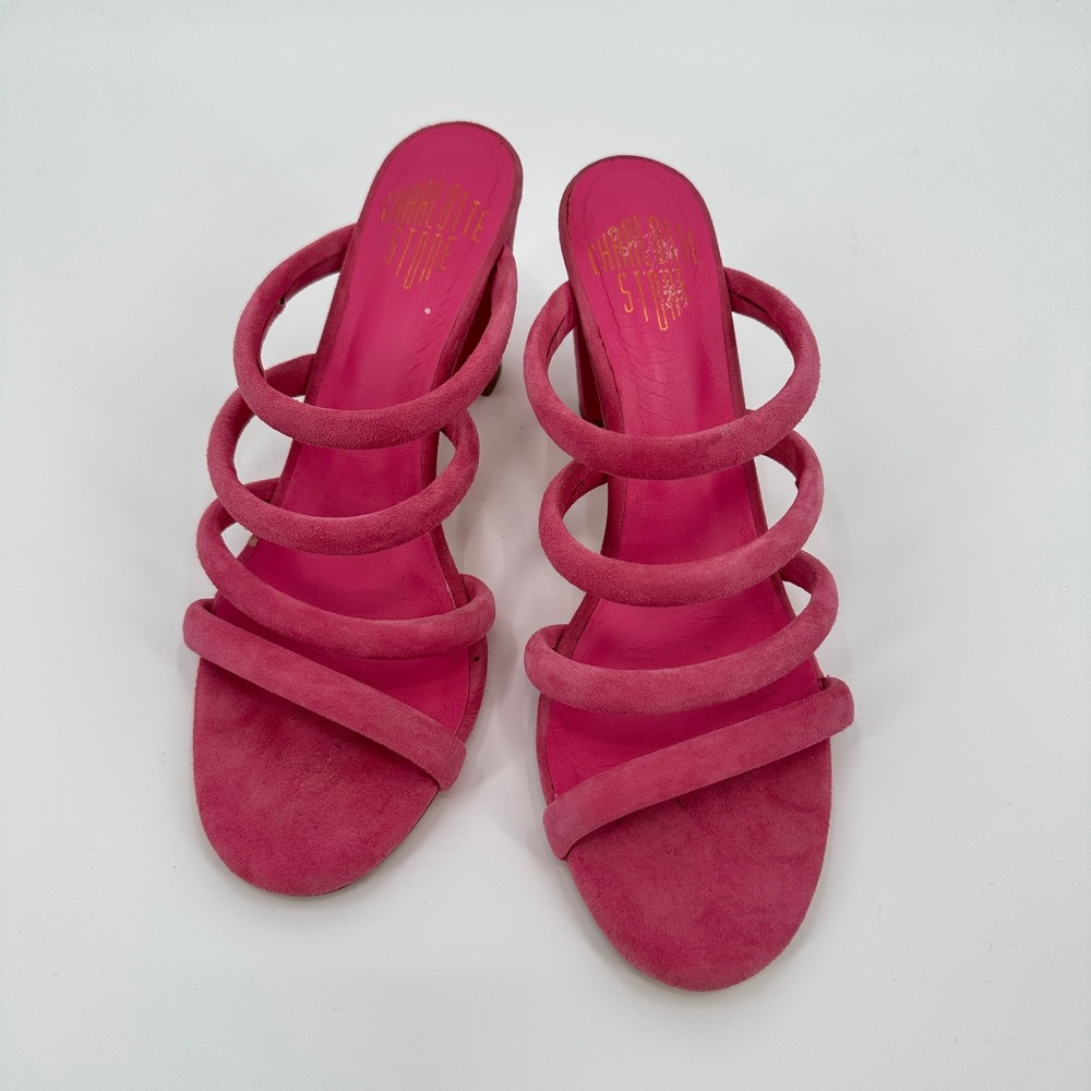Charlotte Stone Bettina Women Hot Pink‎ Suede Strappy Block Heel Mule Sandals 10 - Picture 3 of 8